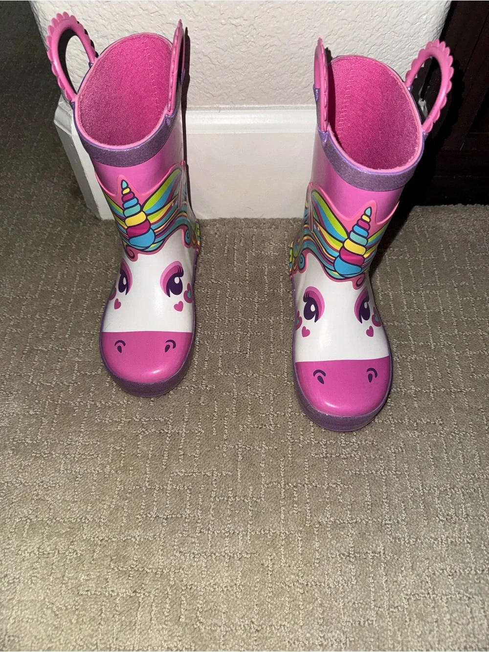 Kids Pink Unicorn Rain & Snow Boots with Easy Pull Handles